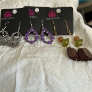 Paparazzi Silver, Purple, and Brown Earrings Set